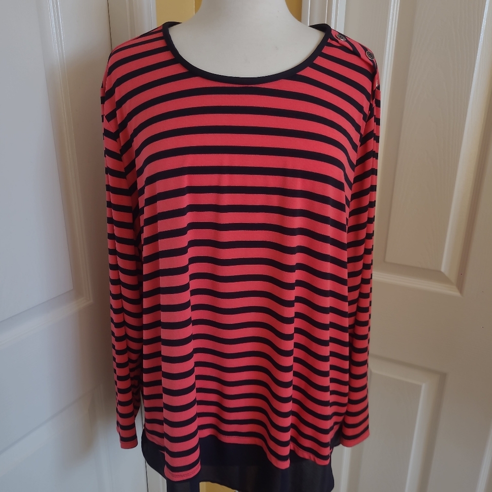 SUSAN GRAVER BLACK ORANGE STRIPED TUNIC, SIZE 3XP